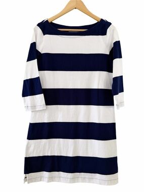 Lands' End Womens Striped Dress Navy Blue White Coastal Preppy Size Small 6-8